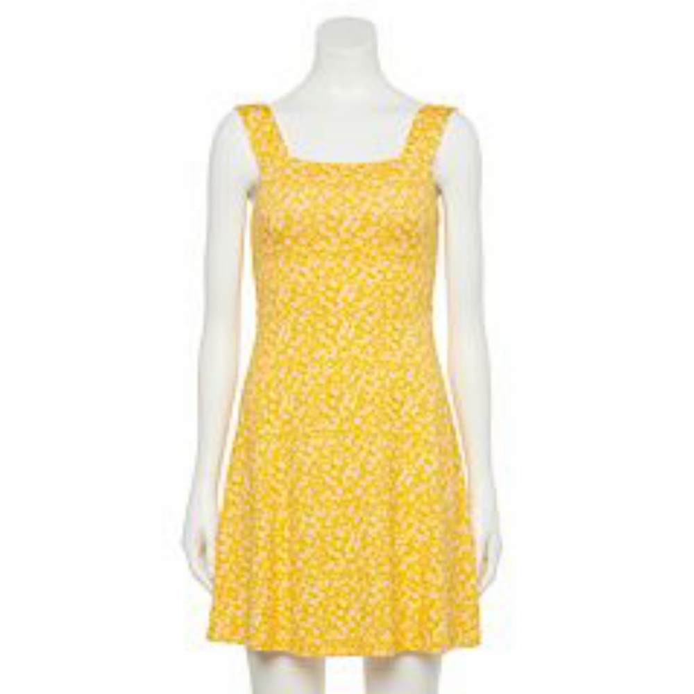 NWT juniors yellow square fit and flare casual dress